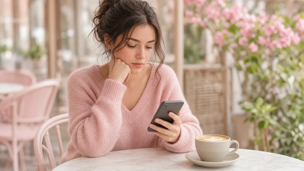 ¿Mi ex es feliz con su nueva pareja? Lo que sus fotos dicen (y lo que no) - cómo recuperar a mi ex novio sin rogarle Mujer en una terraza mirando en el móvil las fotos de su ex con su nueva pareja