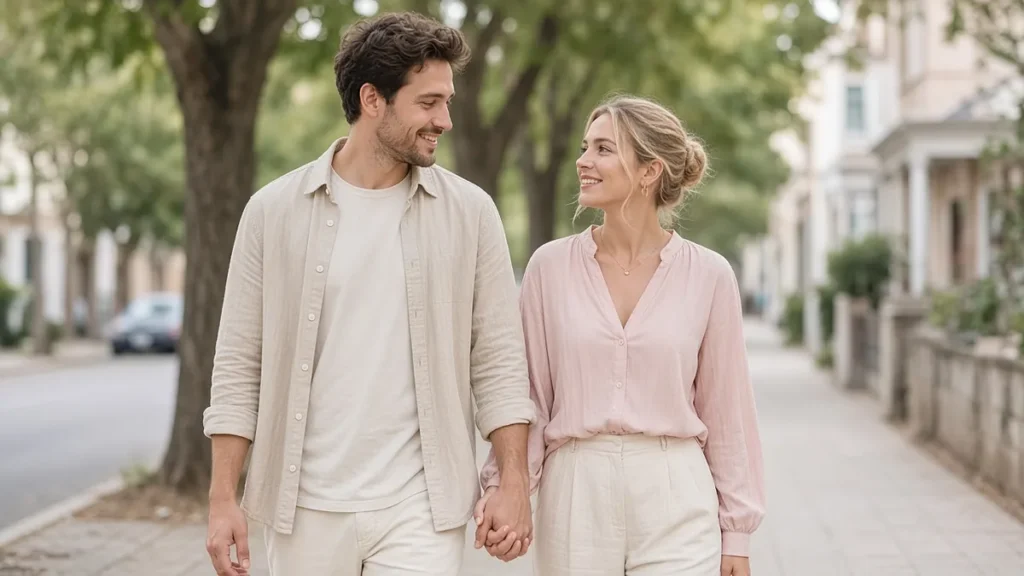 ¿Mi relación tiene futuro? Señales de una relación seria - cómo terminar con mi novio Pareja caminando de la mano por una calle arbolada, una relación con futuro