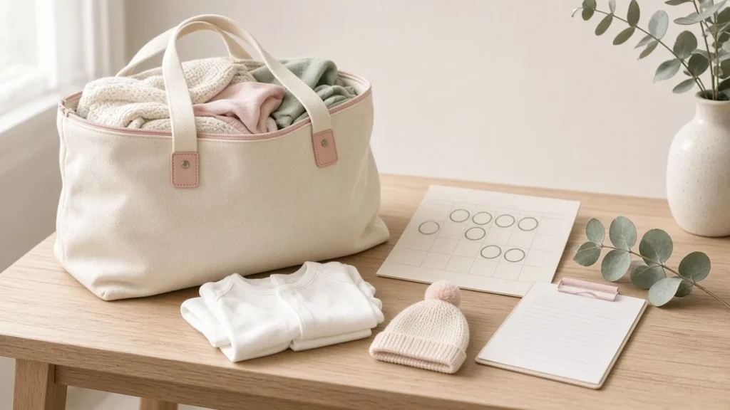 Abrysvo vs Beyfortus vs Enflonsia (2026-27): Which One Your Baby Needs, What It Costs and What to Do If Insurance Won't Pay - abrysvo vs beyfortus Packed hospital bag, baby onesie, knit hat, calendar with circled dates and an insurance form: planning Abrysvo vs Beyfortus RSV protection for 2026-27