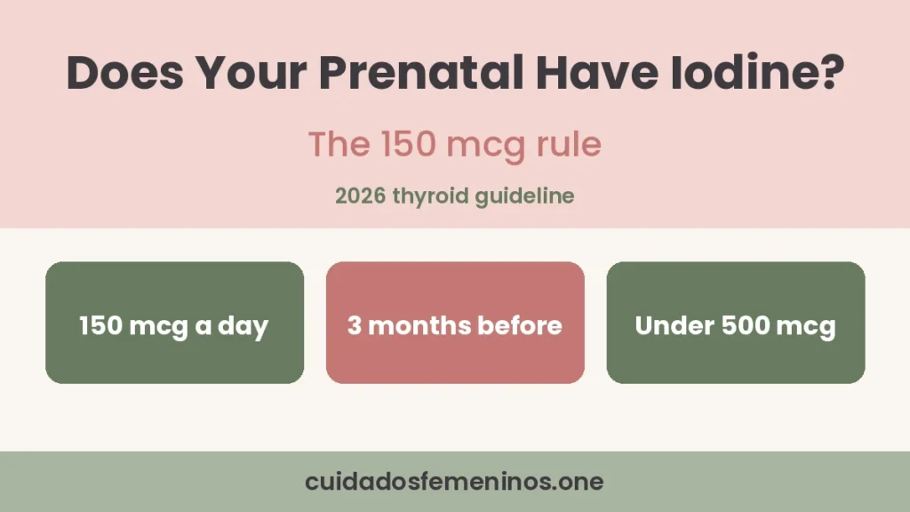 Does Your Prenatal Have Iodine? The 150 mcg Rule (2026) - does your prenatal have iodine Graphic in blush, sage and cream that reads Does your prenatal have iodine? The 150 mcg rule