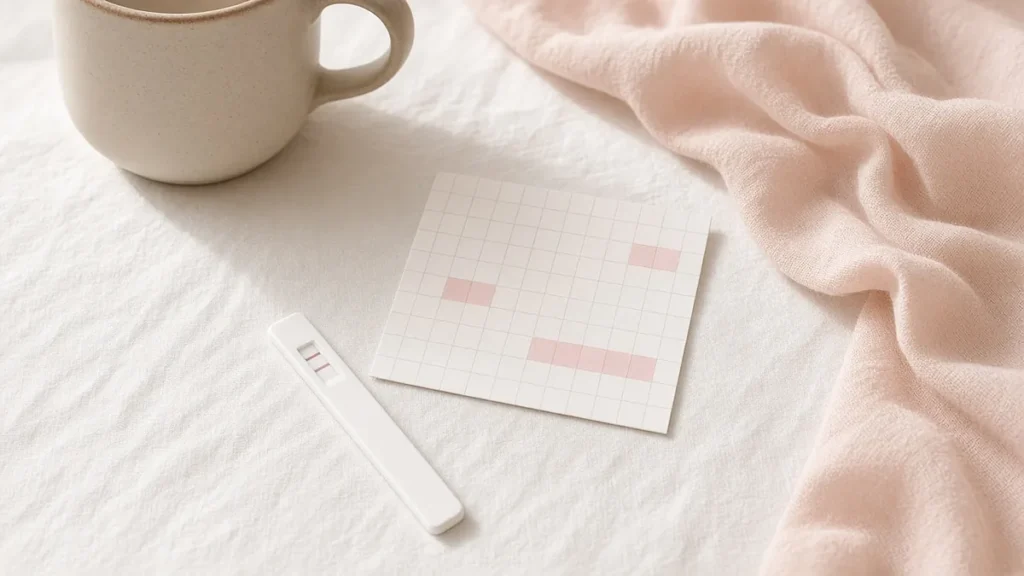 Ovulation Tests With Irregular Periods: When to Start Testing and What Actually Works - ovulation test with irregular periods Ovulation test strip next to a cycle tracker for irregular periods